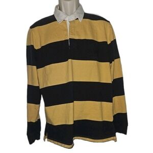 American Eagle Standard Fit Rugby Shirt Yellow Navy Blue Mens L Y2K Preppy